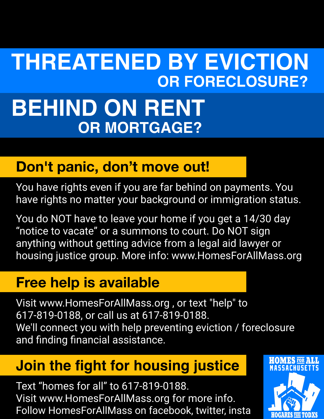 flyer about rights of tenants and homeowners following end of eviction moratorium